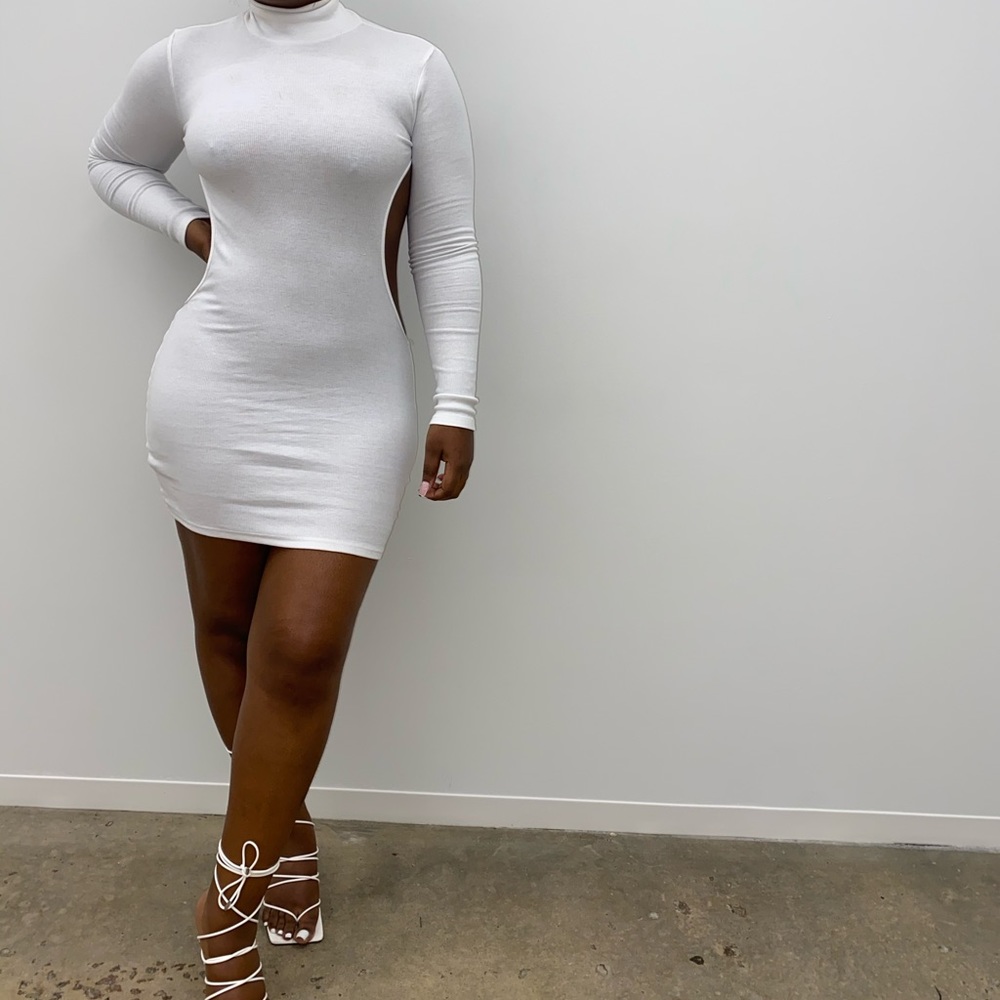 All white backless dress